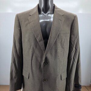 Jos. A. Bank Mens Blazer Brown HoundstoothCheck Plaid Wool Jacket Sport Coat 46L